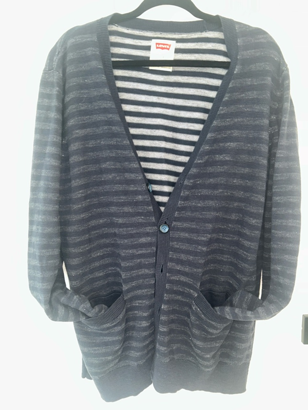 Levi's Navy and Light Gray Striped V-Neck Cardigan